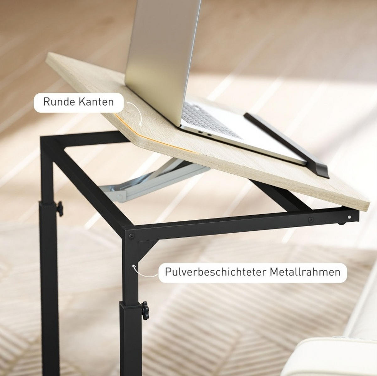 BEISTELLTISCH 55/36/62,5-82,5 cm höhenverstellbar, neigbare Tischplatte und Rollen, Eiche - Eichefarben, Holzwerkstoff (55/36/82.5cm) - Redom