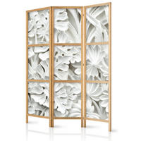 PARAVENT Japanischer 3-tlg 135x172 cm Wei e Bl tter 3D - Weiß, Holz/Textil (135/172/3cm) - Muralo