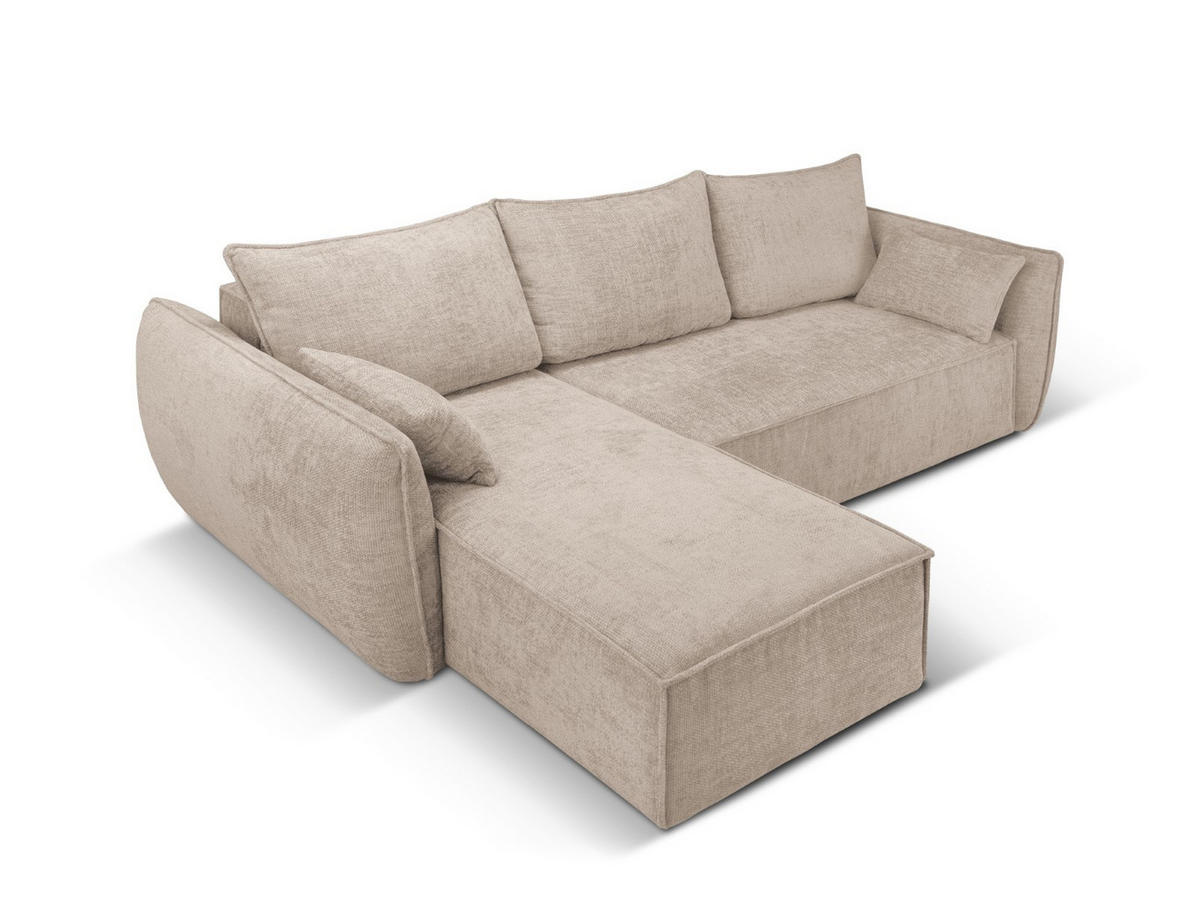 AUSKLAPPBARES-ECKSOFA links mit Container Kaelle aus Chenille-Stoff beige 4 Sitzplätze - Beige, Textil (165/252cm) - Micadoni
