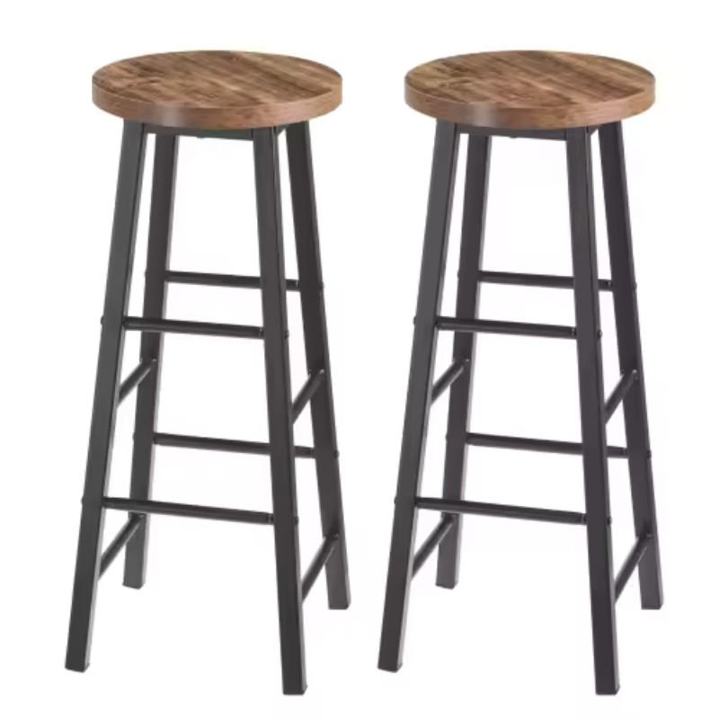 BARHOCKER 2er-Set Schwarz & Vintage-Braun mit Fußstütze im Industrial Design - Braun, Holzwerkstoff (30/71/30cm) - PANGIVO