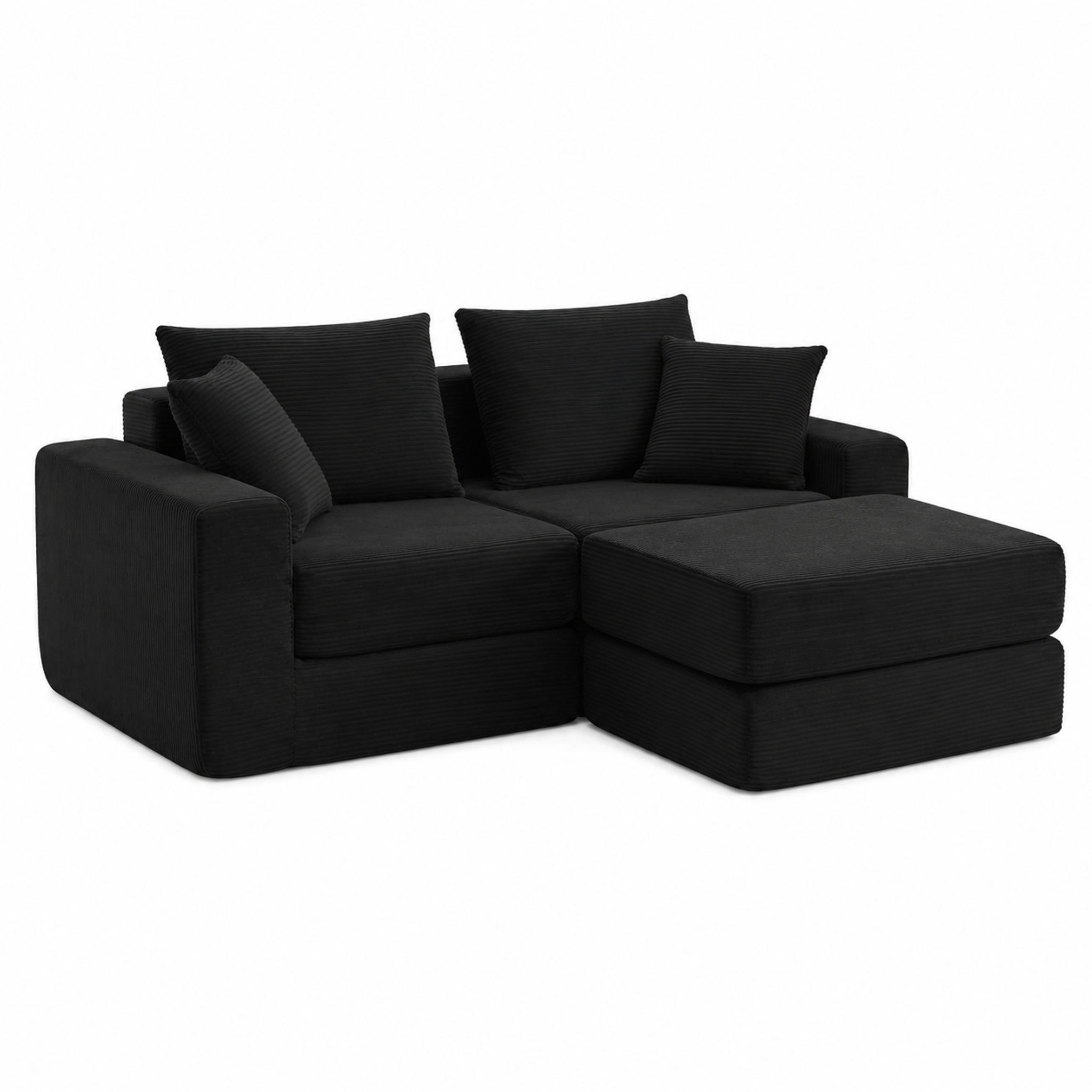 SOFA modular 2-Sitzer Cord Schwarz - Schwarz, Kunststoff (96/259.5cm) - Meubliv