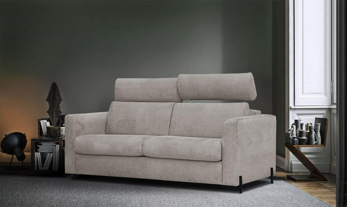 SOFA MEZO 3-Sitzer mit Schlaffunktion, taupe - Taupe/Schwarz, Holz/Textil (232/90/107cm) - Courtois Laville