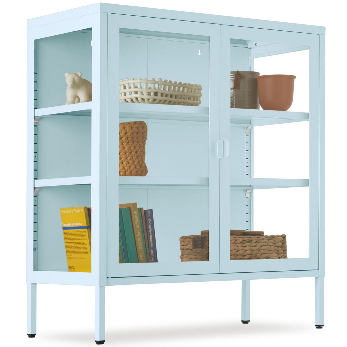 METALLVITRINE Baker, Kippschutz, höhenverstellbare Füße, grau/blau - Blau/Grau, Metall (80/90.5/37cm) - tectake