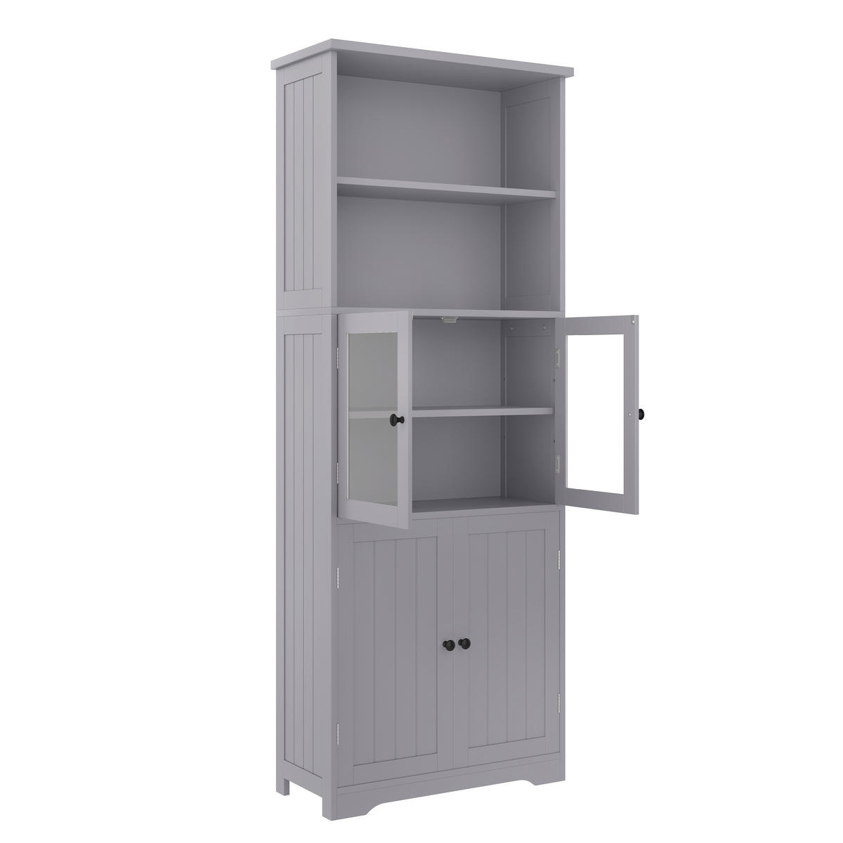 HOCHSCHRANK mit 4 Türen, feuchtigkeitsbeständiger Lack, 57,5/28,5/160 cm, Grau - Grau, Holzwerkstoff (57.4/160/28.5cm)