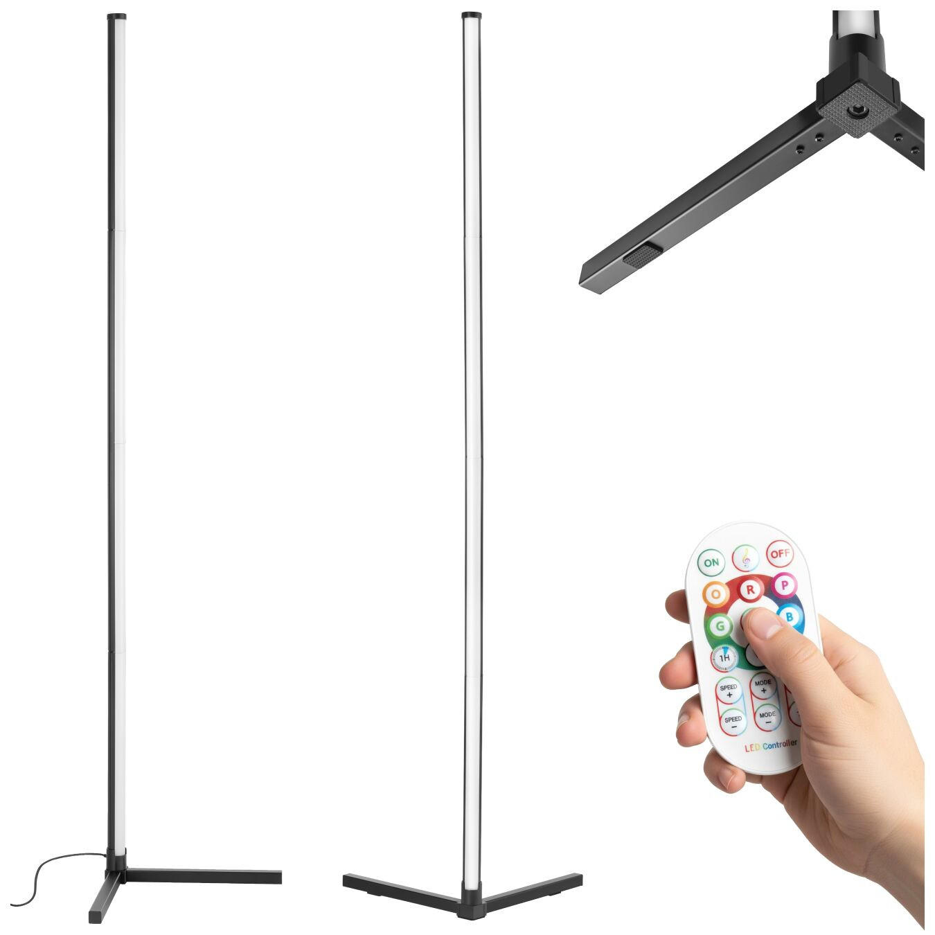 LED-STEHLAMPE Spectra,Innovativer Musik-Aktivierungsmodus,schwarz/weiß - Schwarz/Weiß, Metall (29.5/29.5/145cm) - tectake