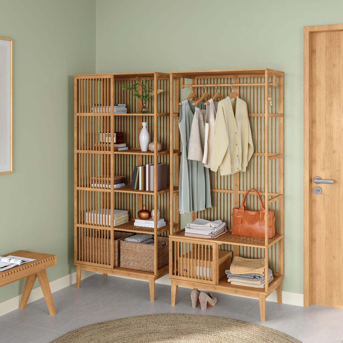 GARDEROBENSCHRANK - Naturfarben, Holz (160/185/45cm) - [en.casa]