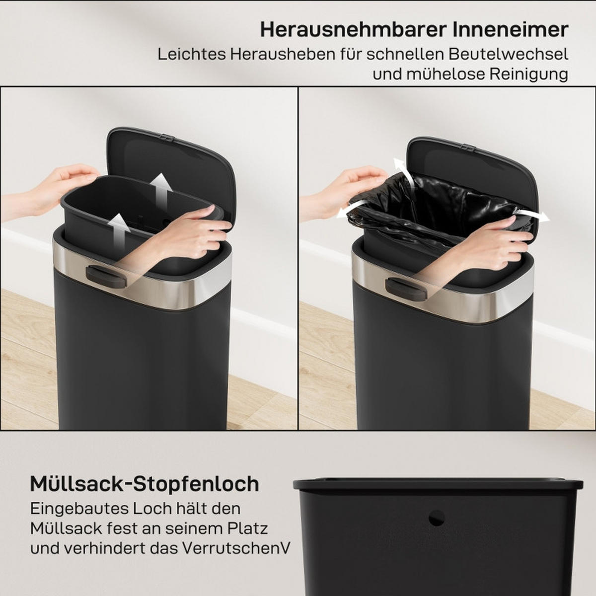 ABFALLEIMER - Schwarz, Metall (19.5/30/21.5cm)