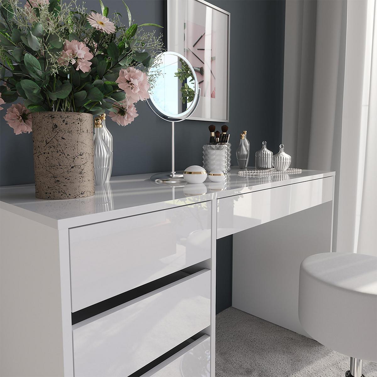 TOALETNÍ STOLEK Sherry Bílá/bílý vysoký lesk - vysoce lesklá bílá, kompozitní dřevo (119.8/76/50.1cm) - Vicco