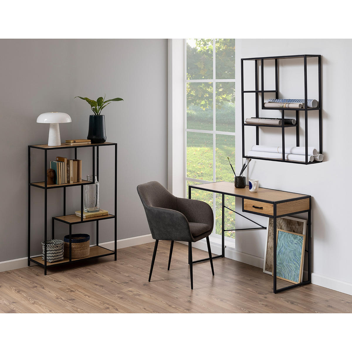 WANDREGAL - Wildeiche, Holzwerkstoff/Metall (75/91/20cm) - home24