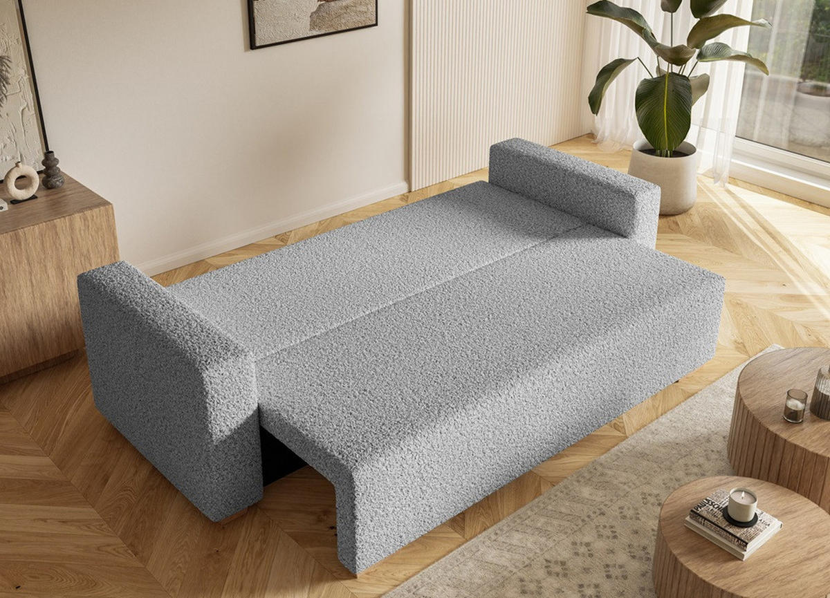 SCHLAFSOFA SOFIA, Sofa mit Schlaffunktion und Bettkasten, Farbe: Grau, Bouclé-Stoff - Grau, Textil (236/92/85cm) - Sepro Meble