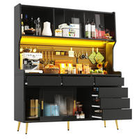 BUFFET 145/39/171 cm in Schwarz mit LED-Beleuchtung und Schiebetüren - Schwarz, Holzwerkstoff (145/171/39cm) - Flora Grace