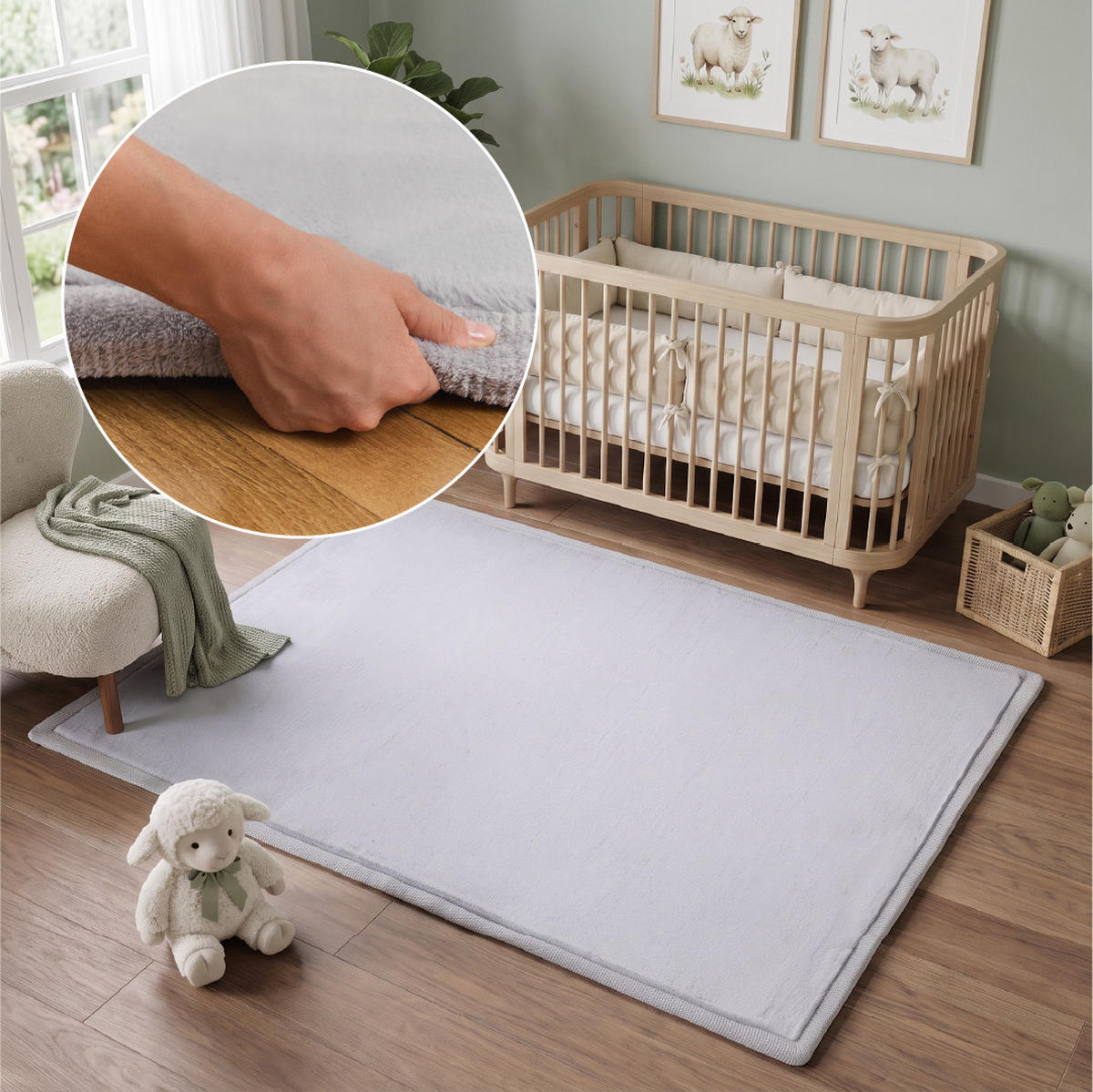 KINDERTEPPICH FLUFFIN hellgrau kuschelig waschbar 120/170 cm - Hellgrau, Textil (120/170cm) - Tapiso