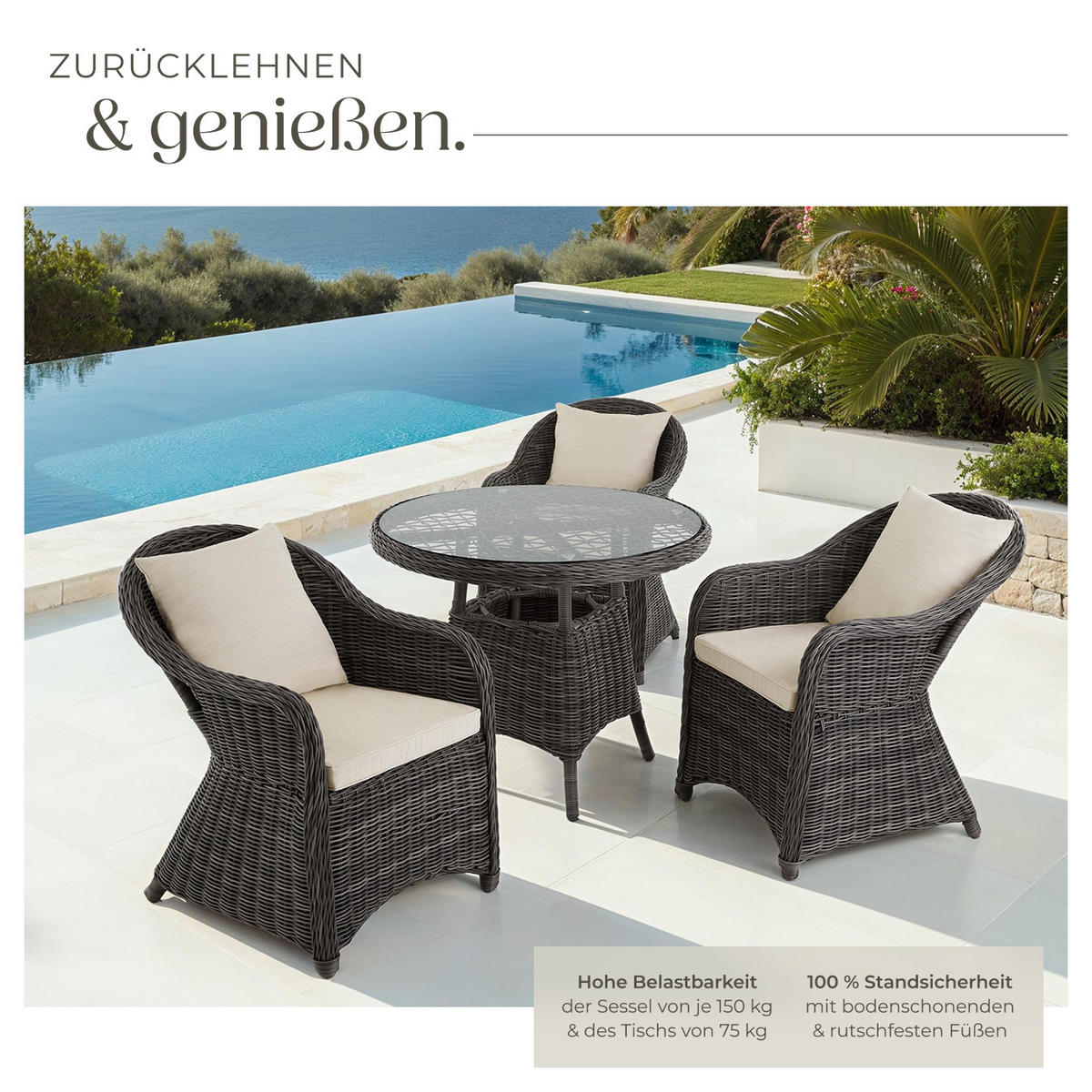 RATTAN SITZGRUPPE Zürich,Stühle vormontiert,grau - Grau, Kunststoff - tectake