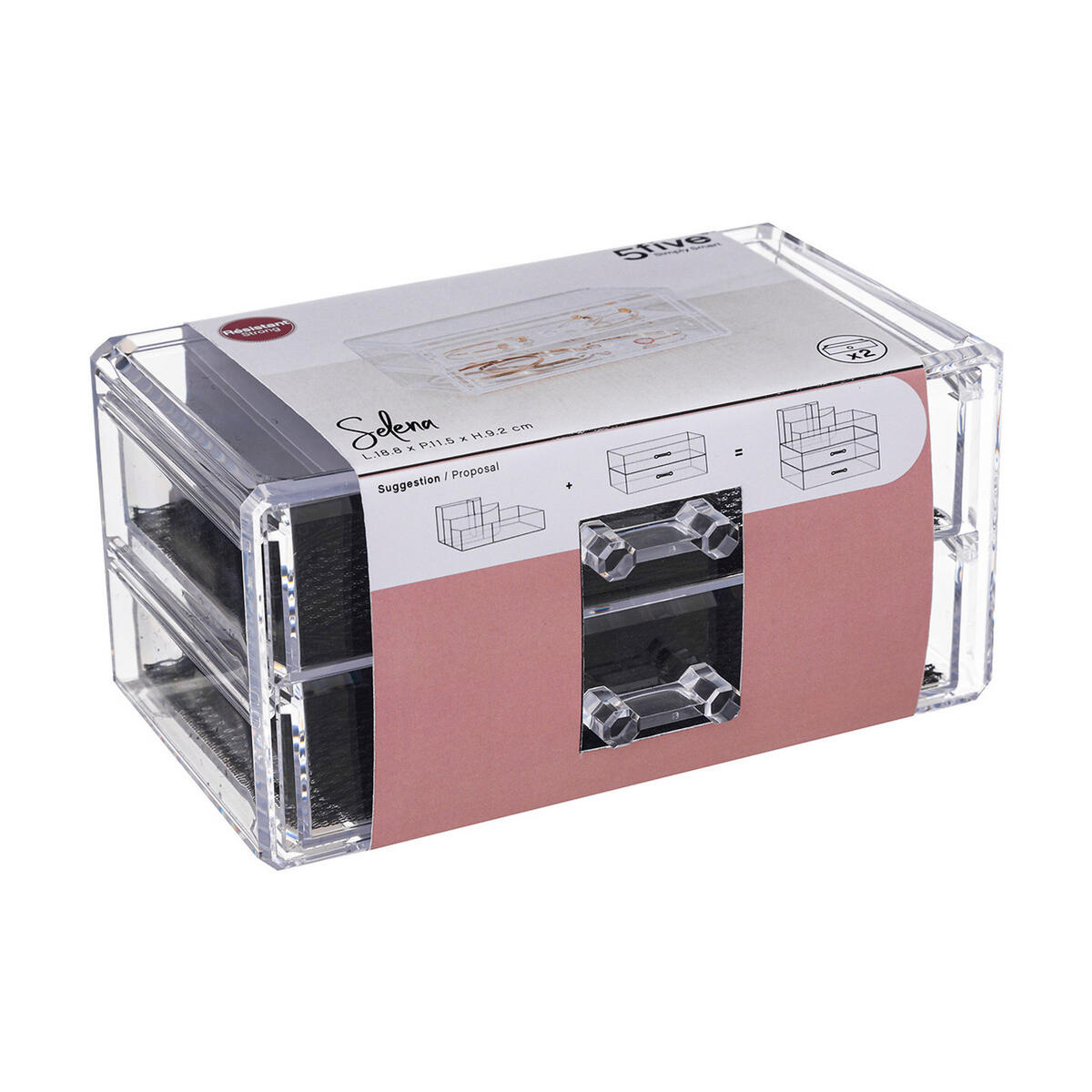 SCHMUCKBOX Selena mit 2 Schubladen, Kunststoff, 18.8 x 11.5 x 9.2 - Beige, Kunststoff (9.3/11.6/18.8cm) - 5five Simply Smart