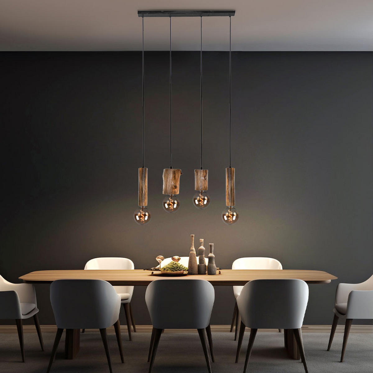 HÄNGELEUCHTE TRONCO Holz Schwarz - Schwarz, Holz (9/80/150cm) - Nowa