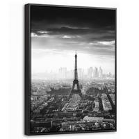 LEINWAND Bilder mit Rahmen - Paris - Skyline - Eiffelturm - Stadt - Wolken - 30x40 - Dunkelgrau, Textil (30/40cm) - MuchoWow