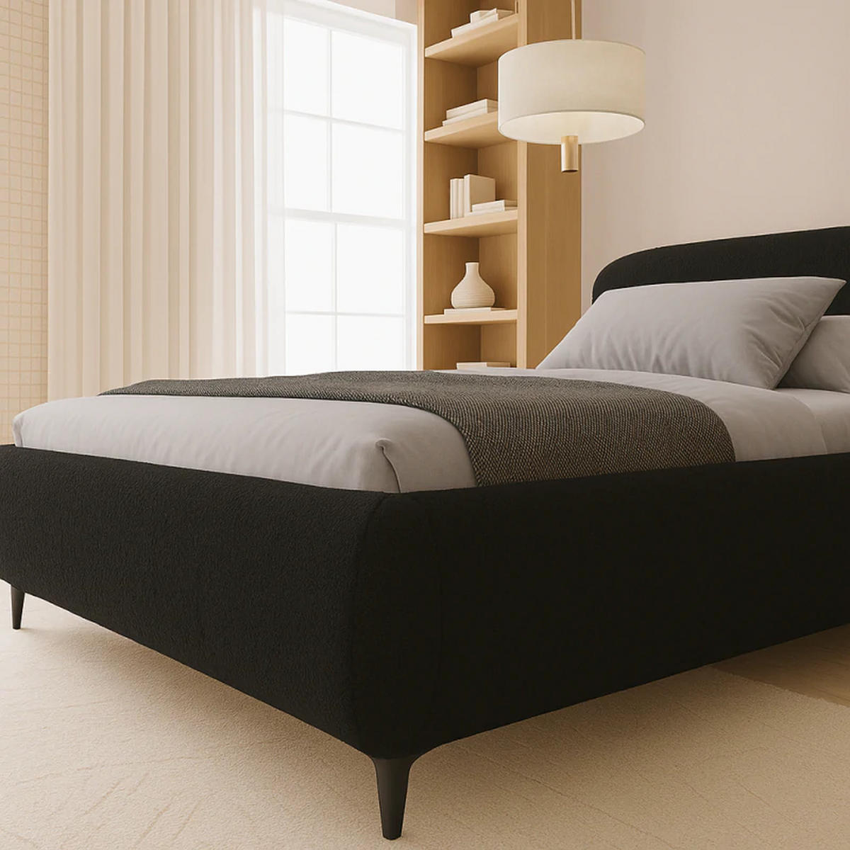 POLSTERBETT ELLE mit Kopfteil, 140 x 200 cm, Doppelbett mit Bettkasten und Lattenrost aus Holz, Bouclé-Stoff, Frabe: Schwarz - Schwarz, Holz/Kunststoff (140/200cm) - Sepro Meble