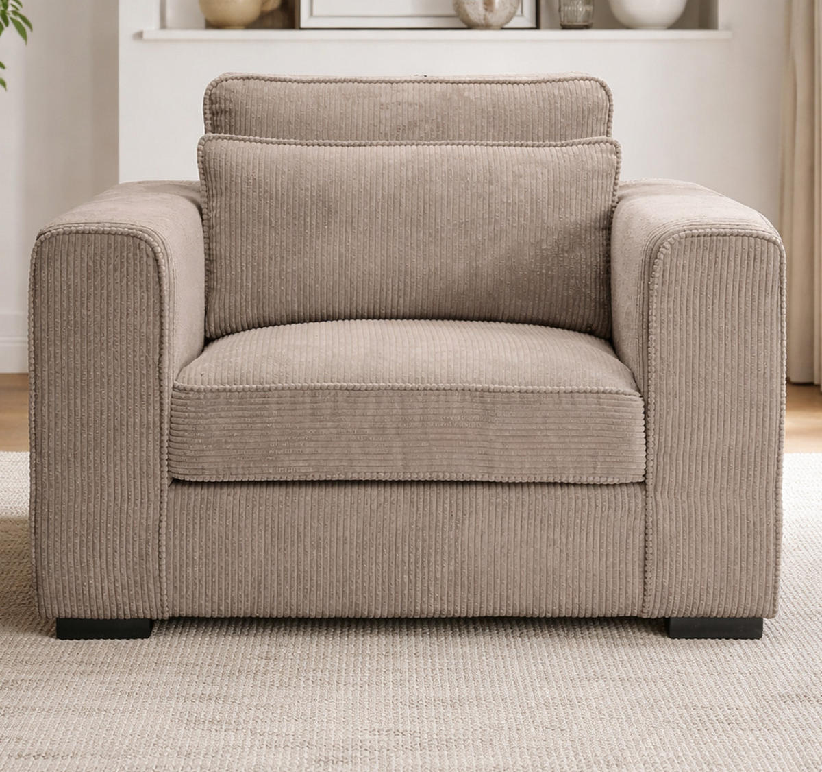 SESSEL beige-braun Cord, Loungesessel 120 cm, Wohnzimmersessel mit Wellenfederung - Schwarz/Braun, Holzwerkstoff/Kunststoff (120/92/112cm) - Inn.Furn
