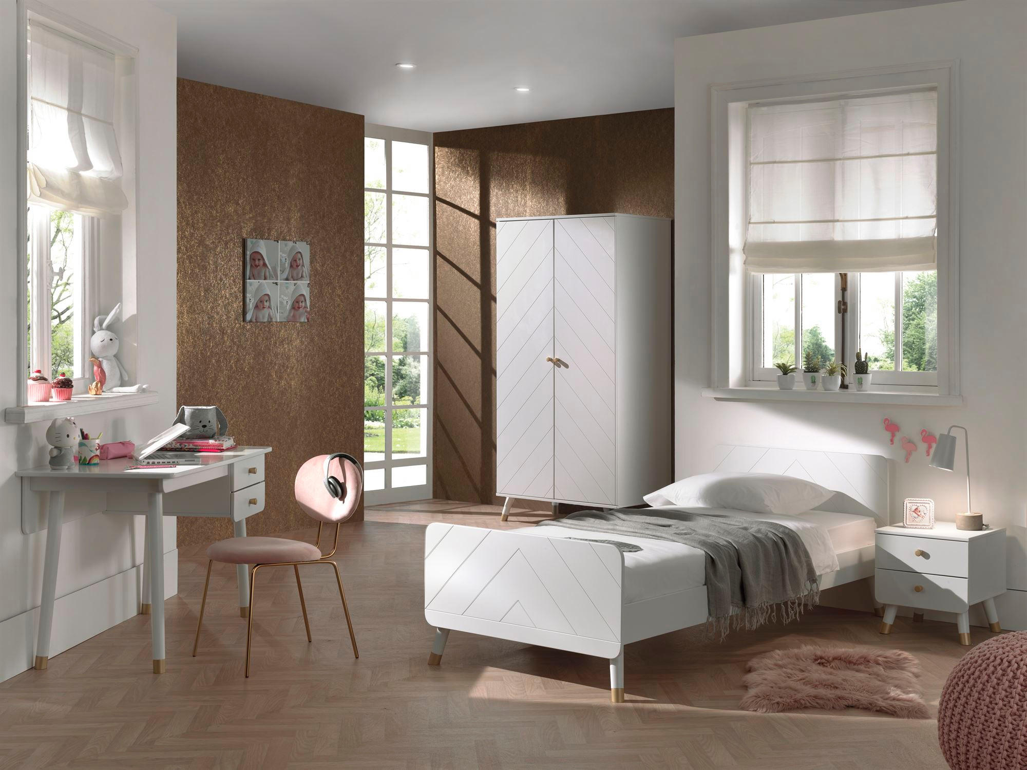 KINDERZIMMER komplett Set 3-tlg. Kamillah 4 Schrank Bett Nachtkomode - Weiß, Holzwerkstoff (250/1/150cm) - 58aufmkessel