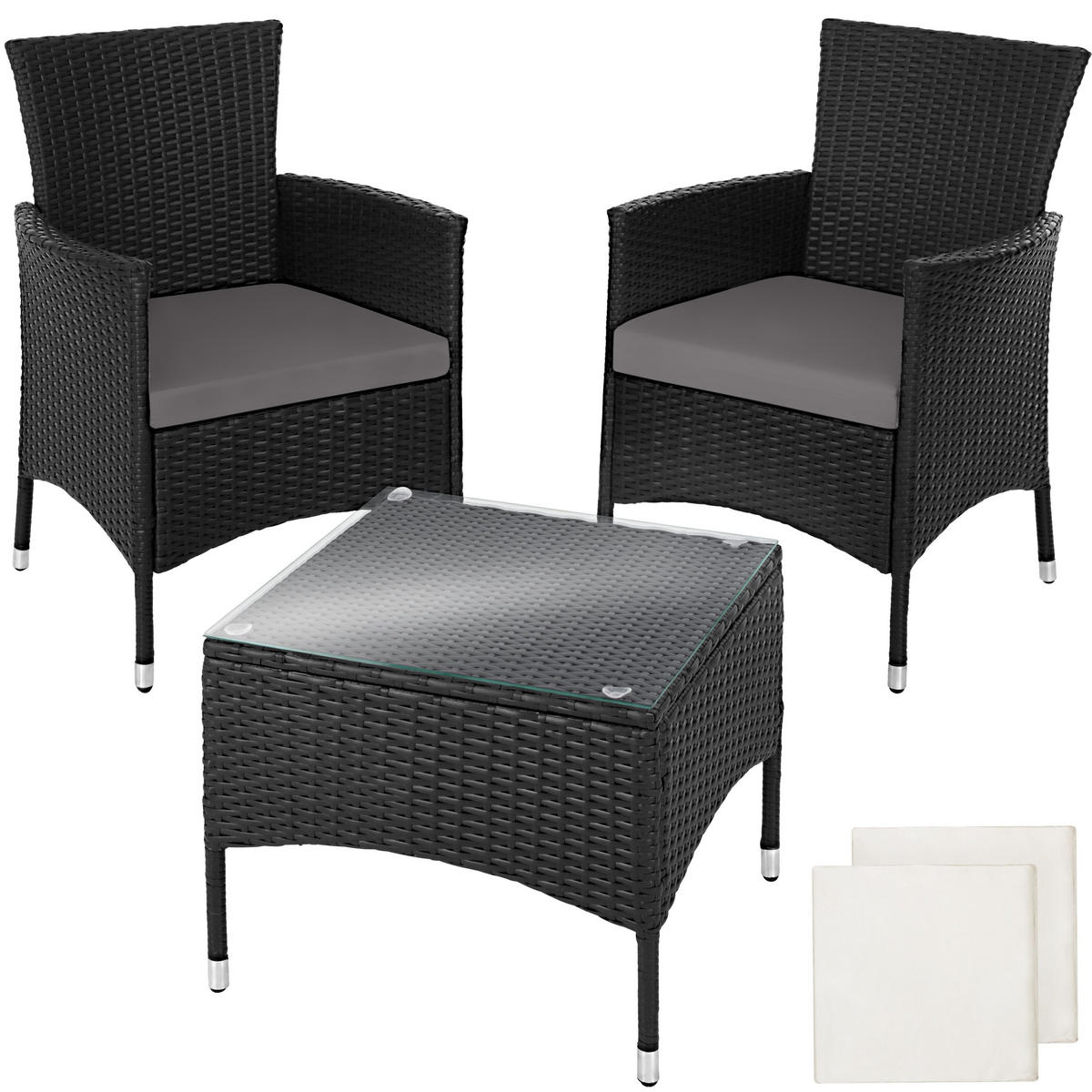 RATTANSET Luzern,2 Bezugssets,schwarz - Schwarz, Kunststoff - tectake