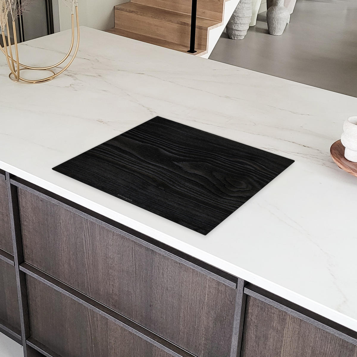 HERDABDECKPLATTE Schwarz - Holzoptik 65x52 cm - Schwarz, Kunststoff (65/0.2/52cm) - MuchoWow
