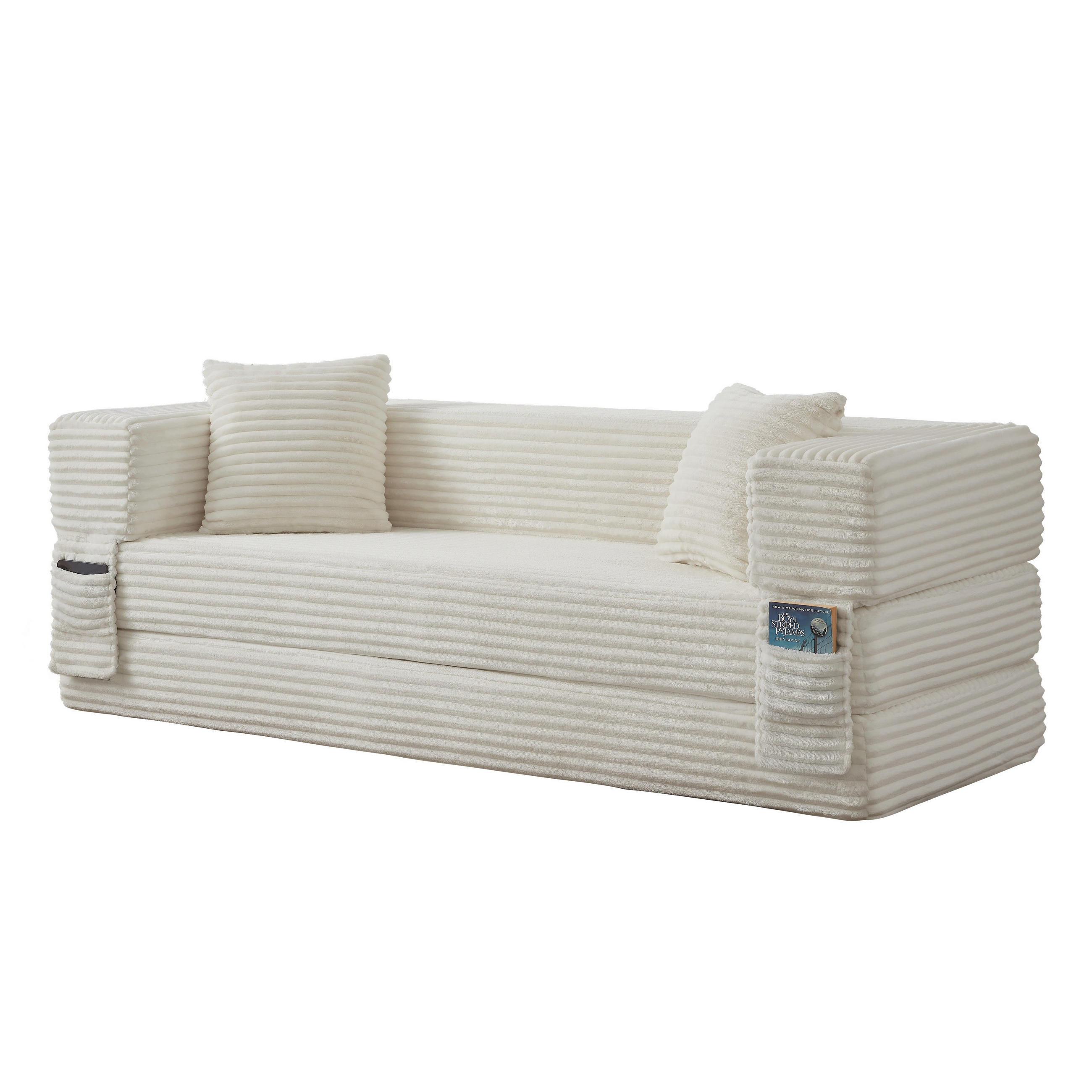 SCHLAFSOFA aus Cord in Weiß 2-lagiges Design & zum Doppelbett ausklappbar - Weiß, Textil (76/60/200cm) - Urban Meuble