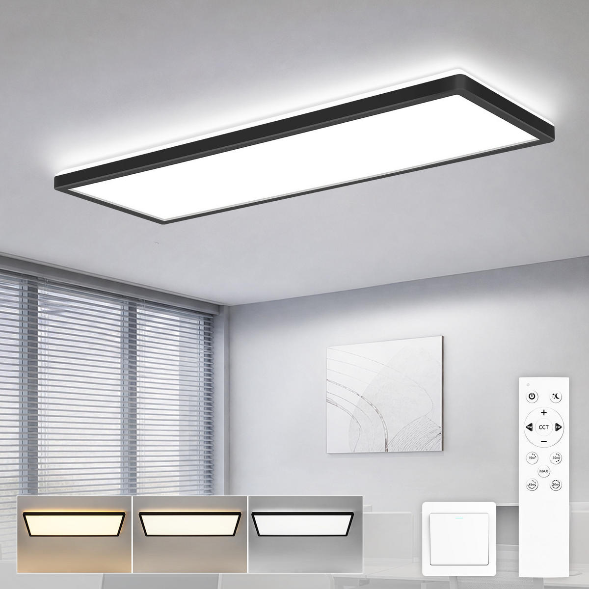 LED DECKENLEUCHTE Vexith 58/20/3.1 cm - Schwarz, Kunststoff (58/20/3.1cm) - ZMH