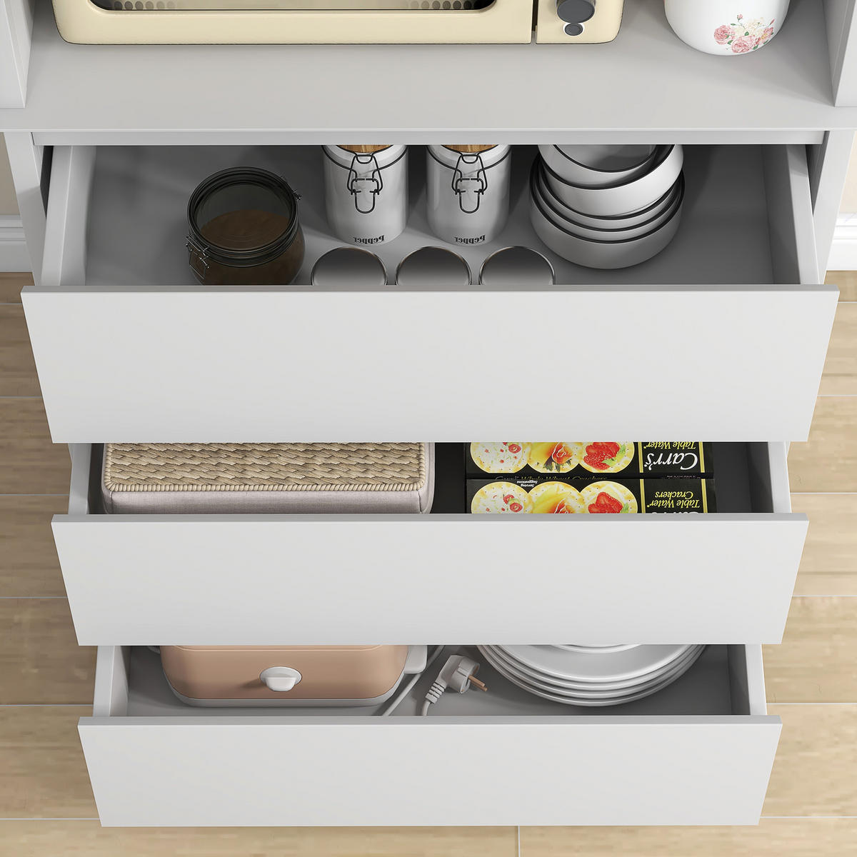 HIGHBOARD DE-11087 2 Glastüren, 3 Schubladen & Mittelniche Weiß - Weiß, Holzwerkstoff (38/172/68cm) - ComfortXL