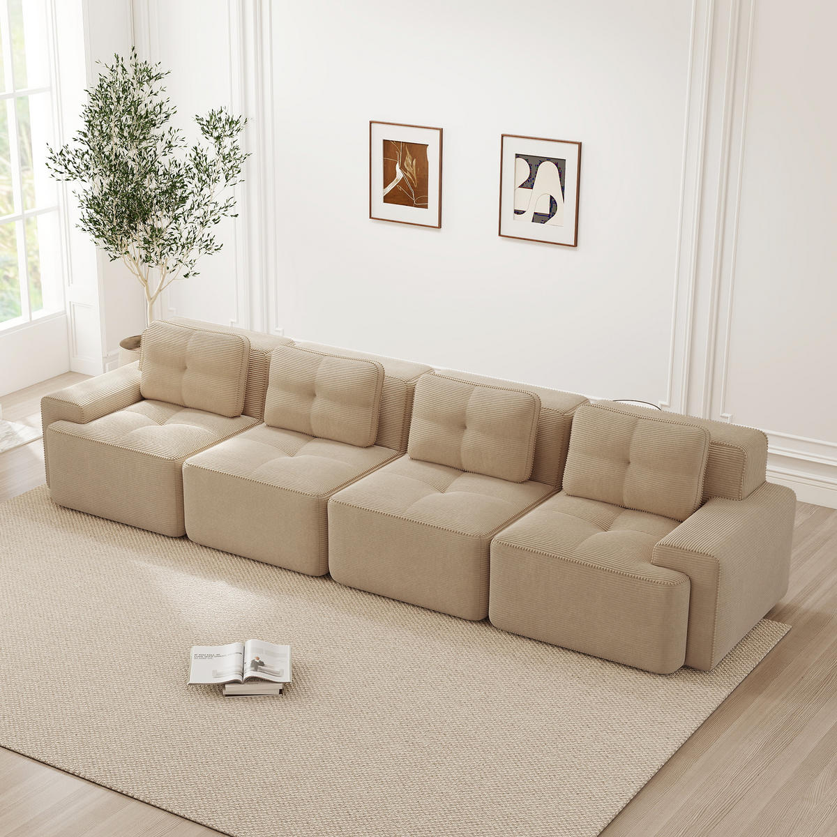 4-SITZER SOFA Cord Beige rutschfeste Basis - Beige, Textil (382/69/104cm) - WISHDOR