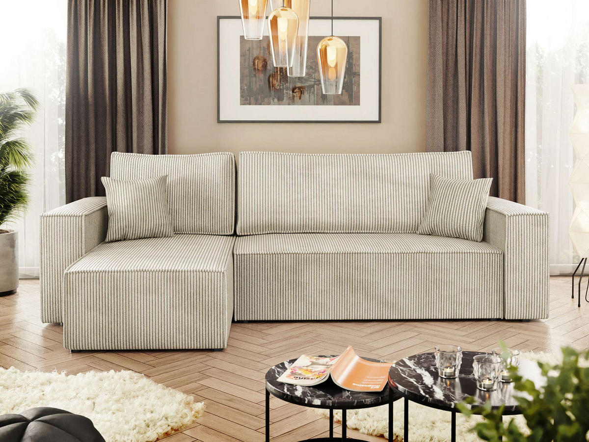 ECKSOFA Karl Cord - Schwarz/Naturfarben, Holz/Kunststoff (244/145cm) - MIRJAN24