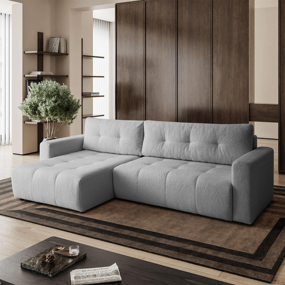 ECKSOFA WALONGO mit Schlaffunktion, Hellgrau - Hellgrau, Textil (261/143cm) - Fedve