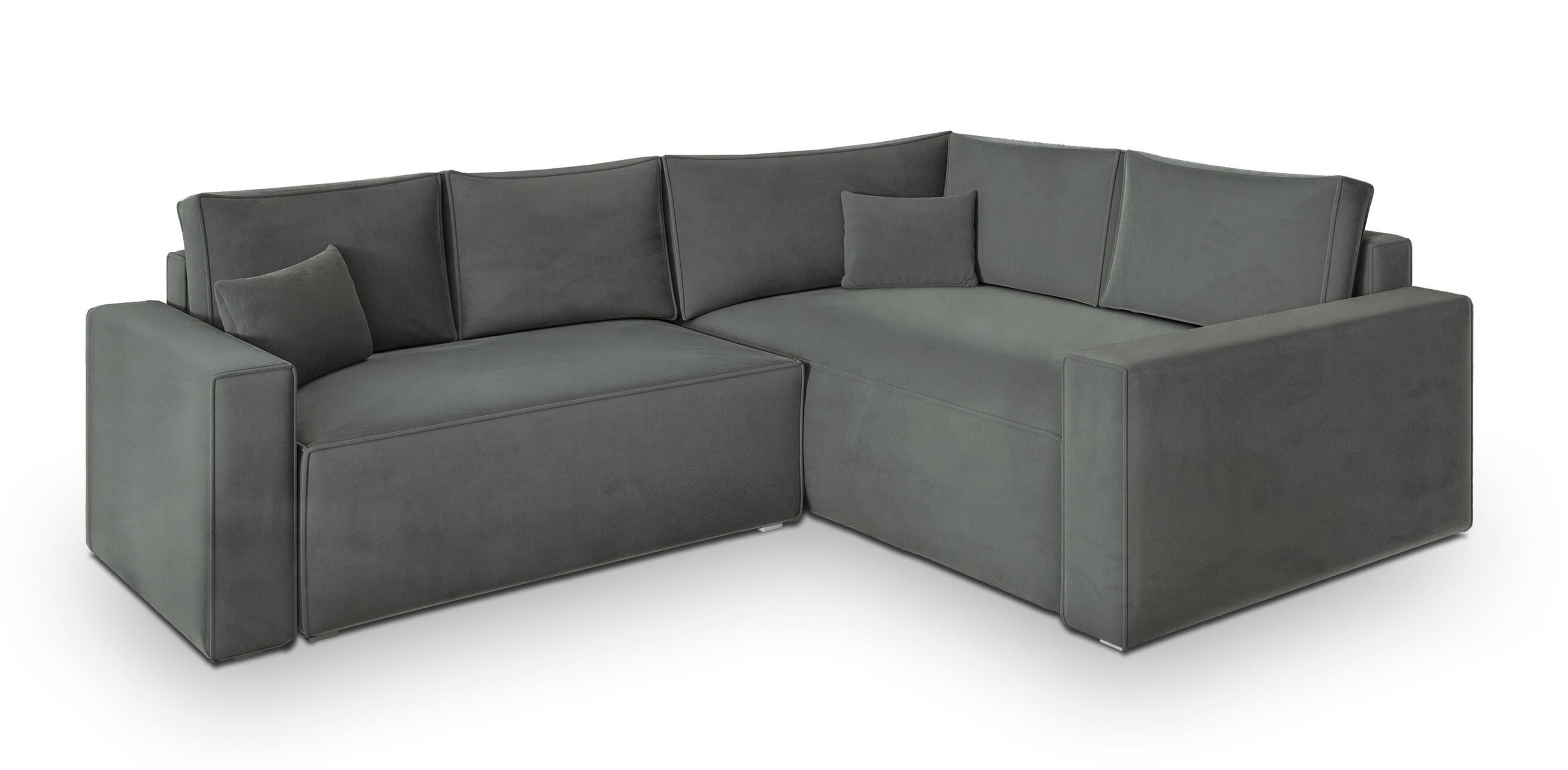 ECKSOFA ERONIS R-S Grau Velours-Stoff mit Schlaffunktion - Grau, Holz (265/194cm) - MASSENO