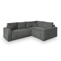 ECKSOFA ERONIS R-S Grau Velours-Stoff mit Schlaffunktion - Grau, Holz (265/194cm) - MASSENO