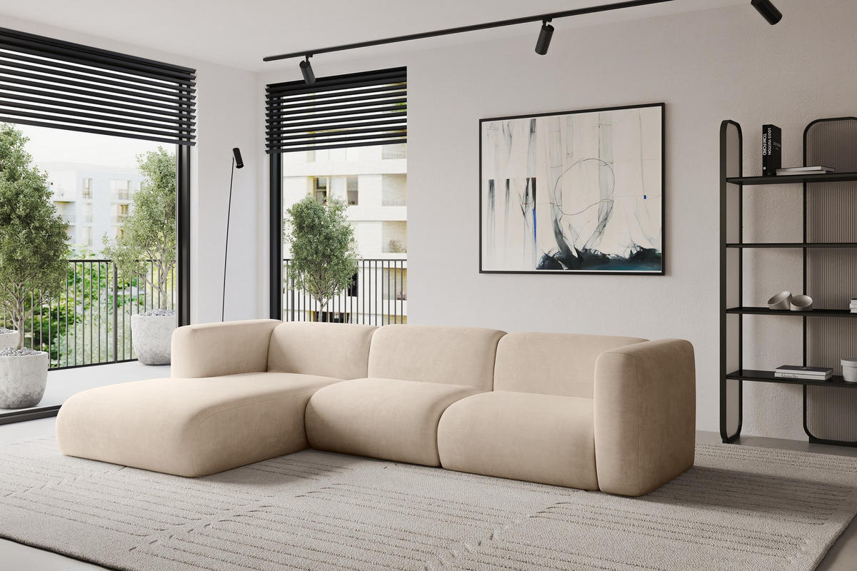 ECKSOFA Ottomane Links MIRA-L2 318x179x89 Beige Velours - Greige/Beige, Holzwerkstoff/Kunststoff (318/179cm) - ALTDECOR