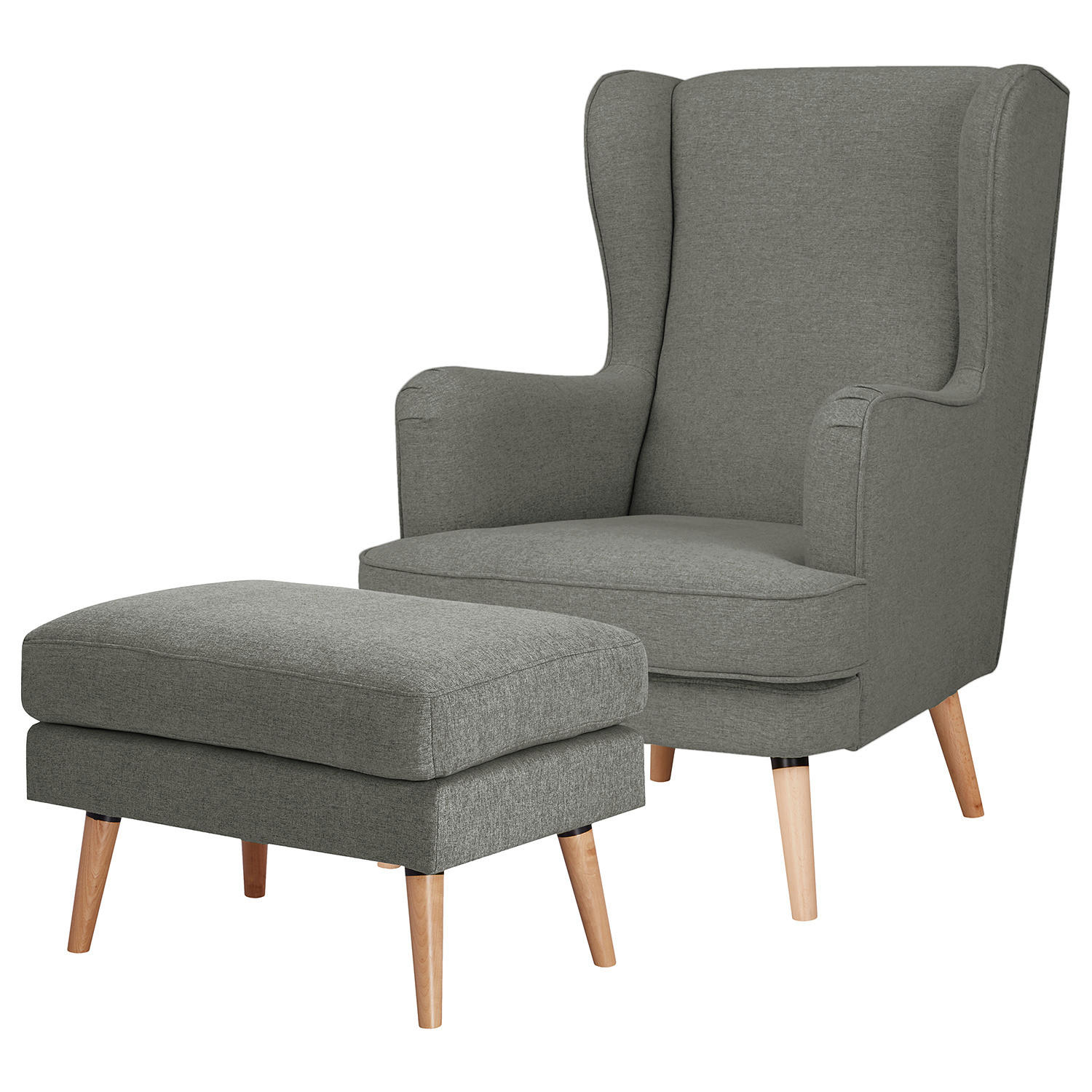 OHRENSESSEL - Beige/Grau, Holz/Birkenholz (73/107/96cm) - home24