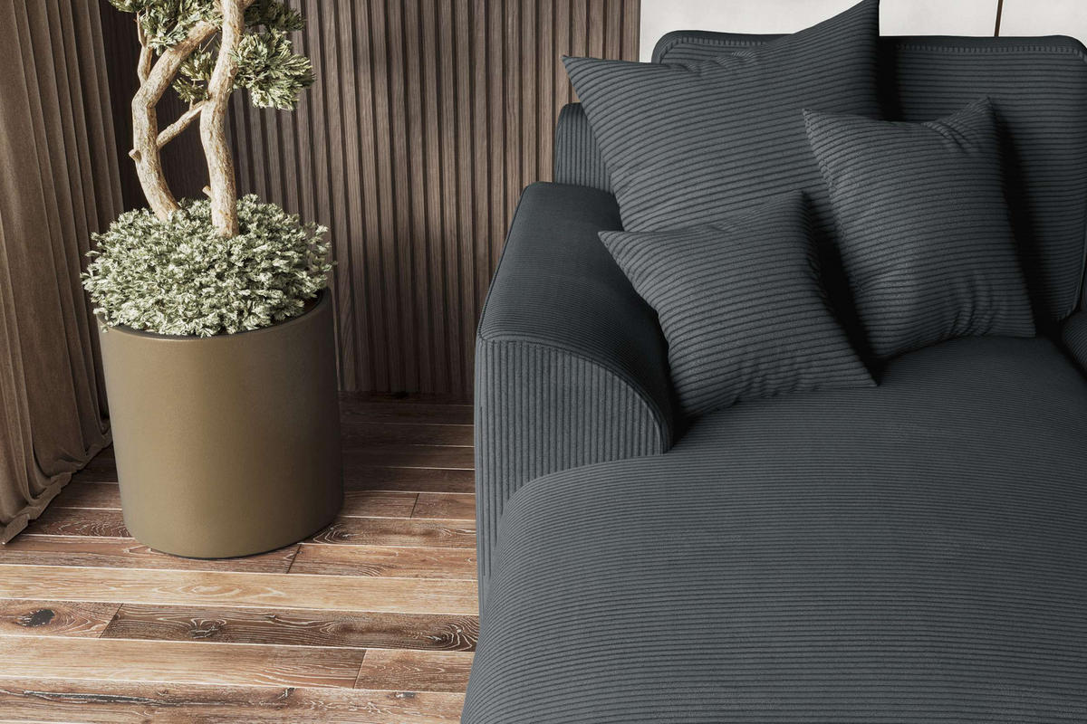 ECKSOFA GUSTO Cordstoff Graphitfarben Links inkl. Schlaffunktion - Chromfarben/Graphitfarben, Kunststoff/Textil (295/194cm) - 99rooms