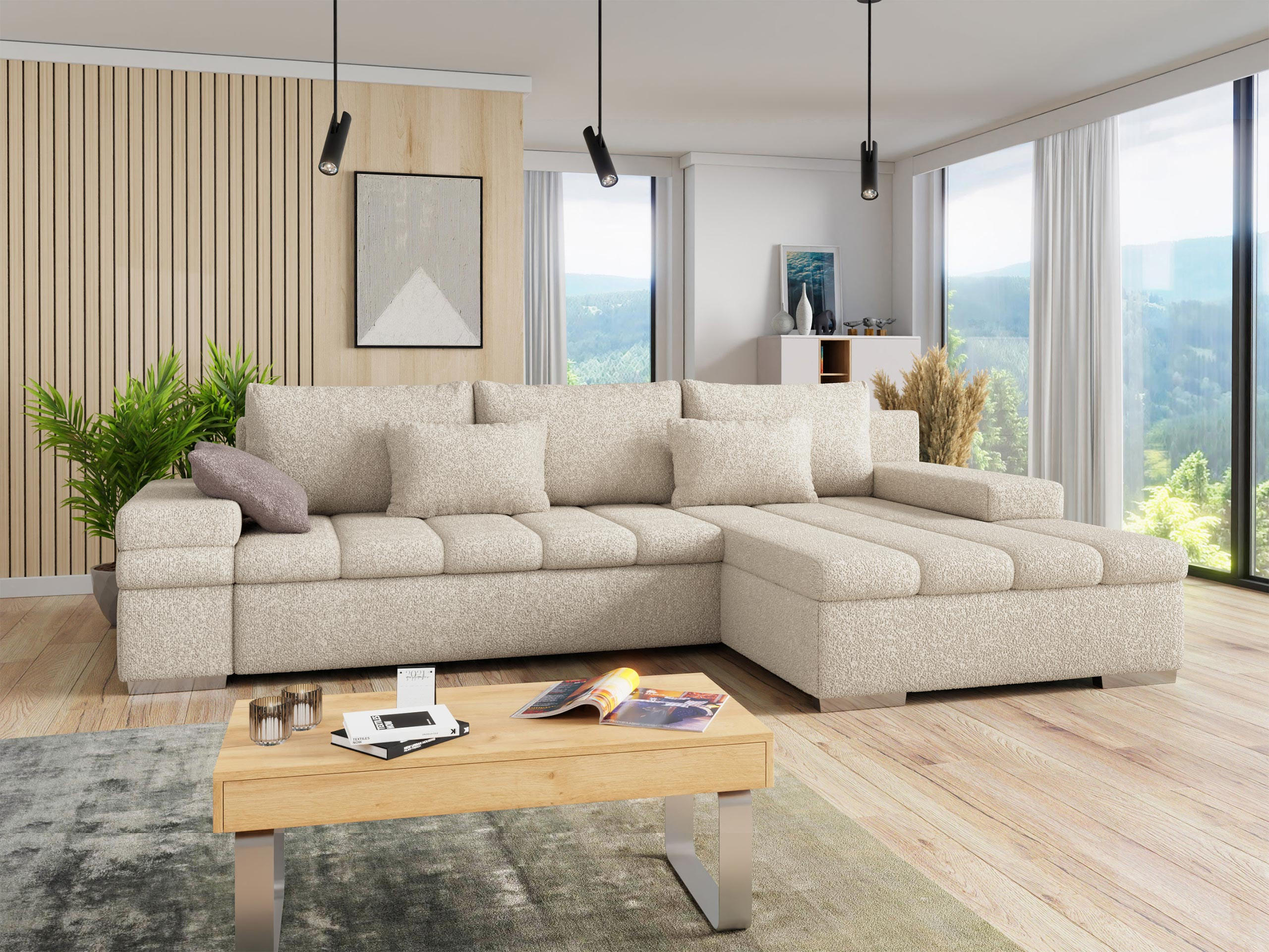 ECKSOFA Bangkok Premium, Seite: Rechts - Beige/Silberfarben, Holz/Textil (310/175cm) - MIRJAN24