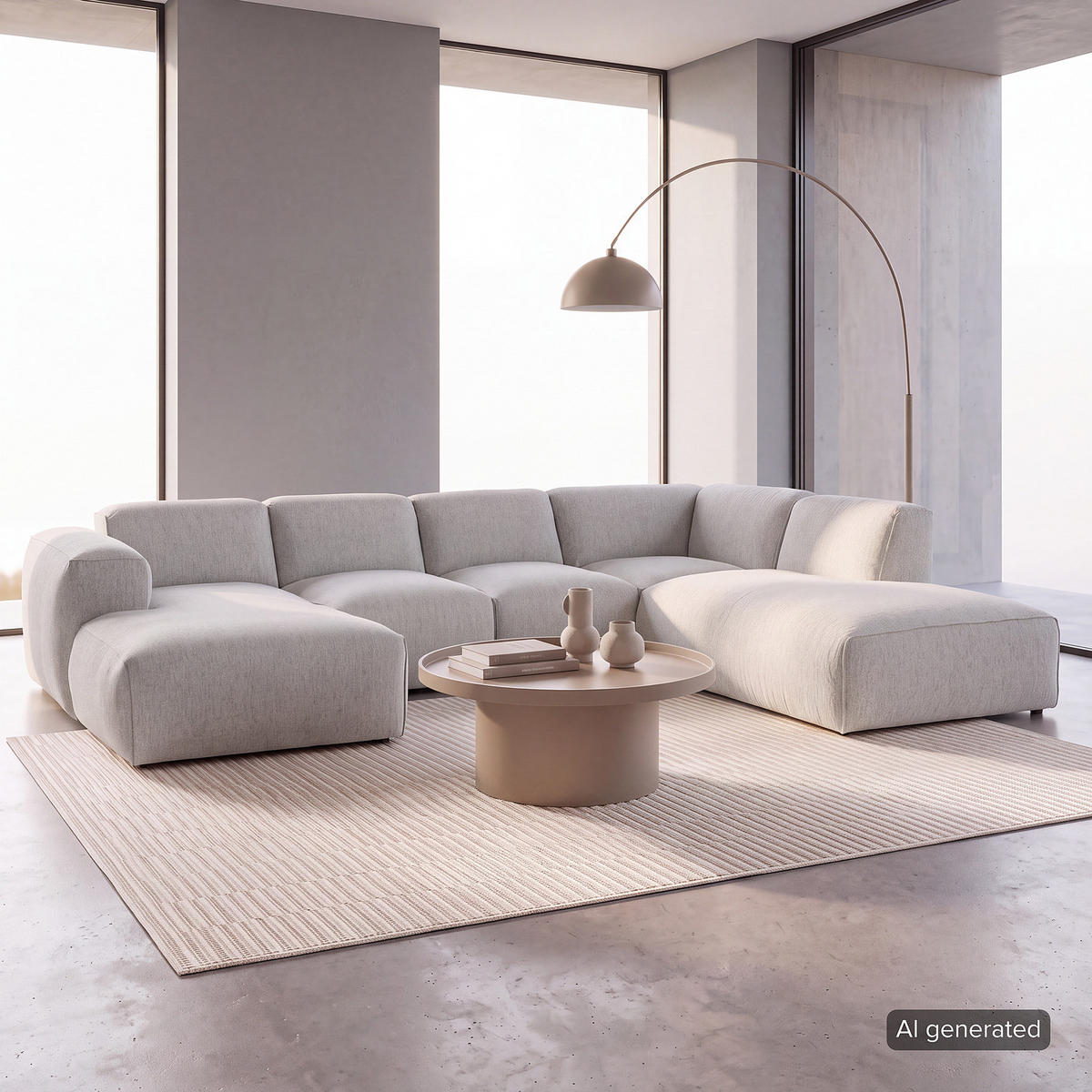 WOHNLANDSCHAFT mit Longchair - Hellgrau/Schwarz, Kunststoff/Textil (325/71/235cm) - home24