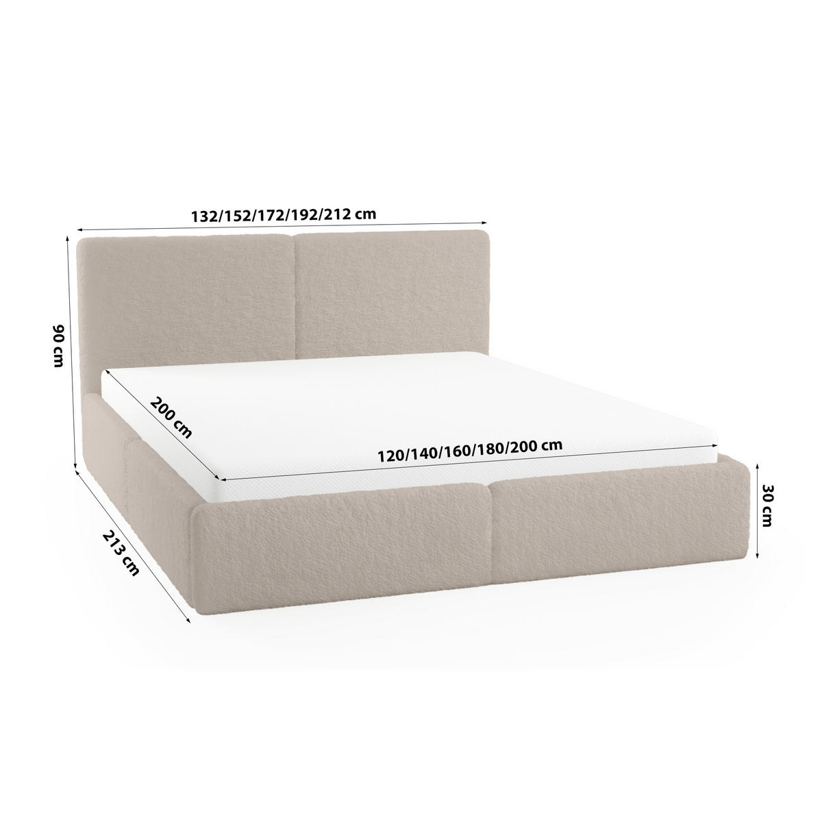 POLSTERBETT Riberia Slim 200x200 cm, Braun - Braun, Textil (200/200cm) - Fedve