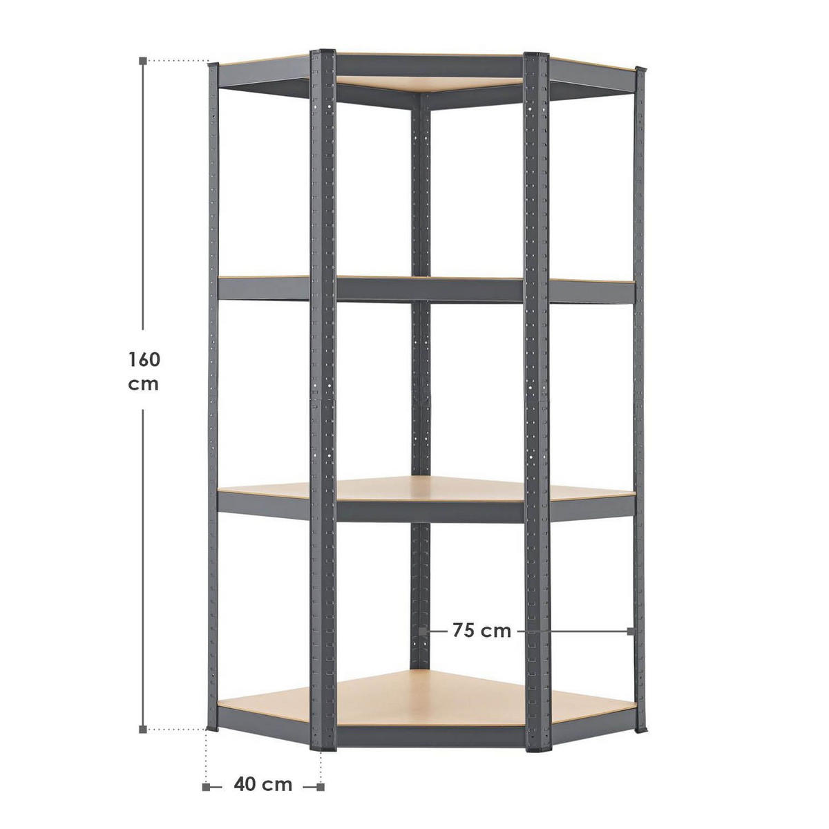ECKREGAL Lagerregal Corner Easy grau 160x75x75 cm - Grau, Metall (75/160/75cm) - Juskys