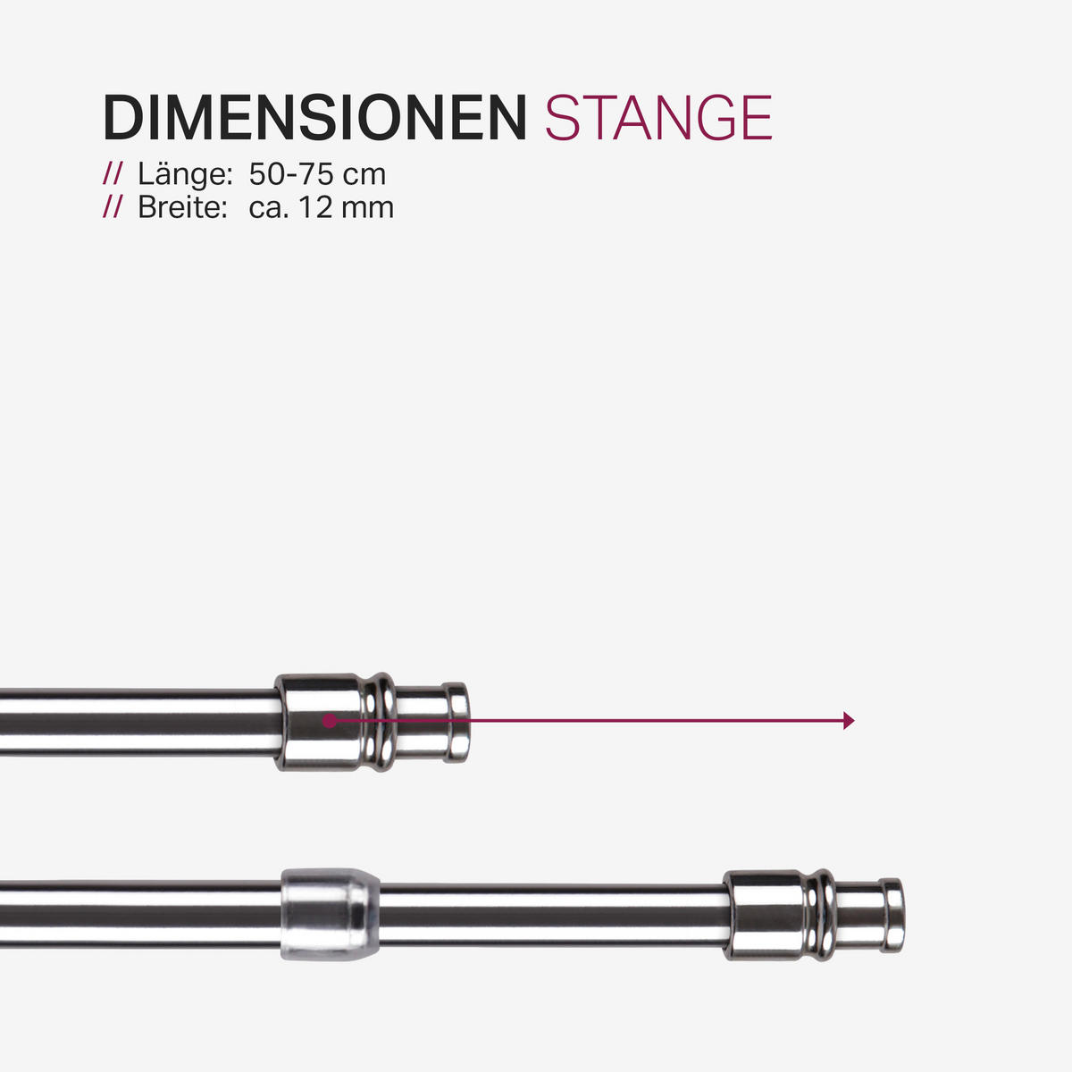 GARDINENSTANGE Silber chrom glänzend 50-75 cm - Silberfarben, Metall (50cm) - Bestlivings