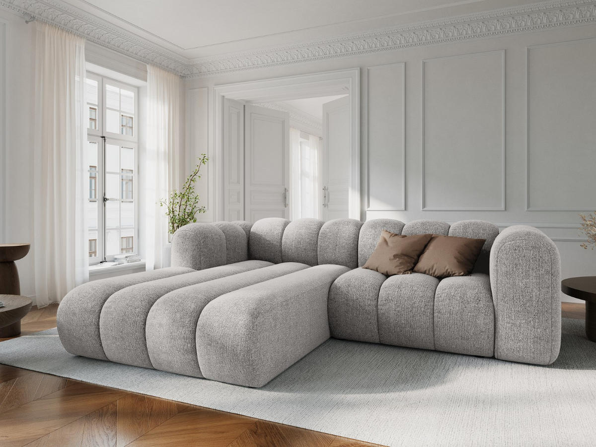 ECKSOFA modular links Lupine aus Chenille-Stoff hellgrau 3 Sitzplätze - Hellgrau, Textil (177/230cm) - Micadoni