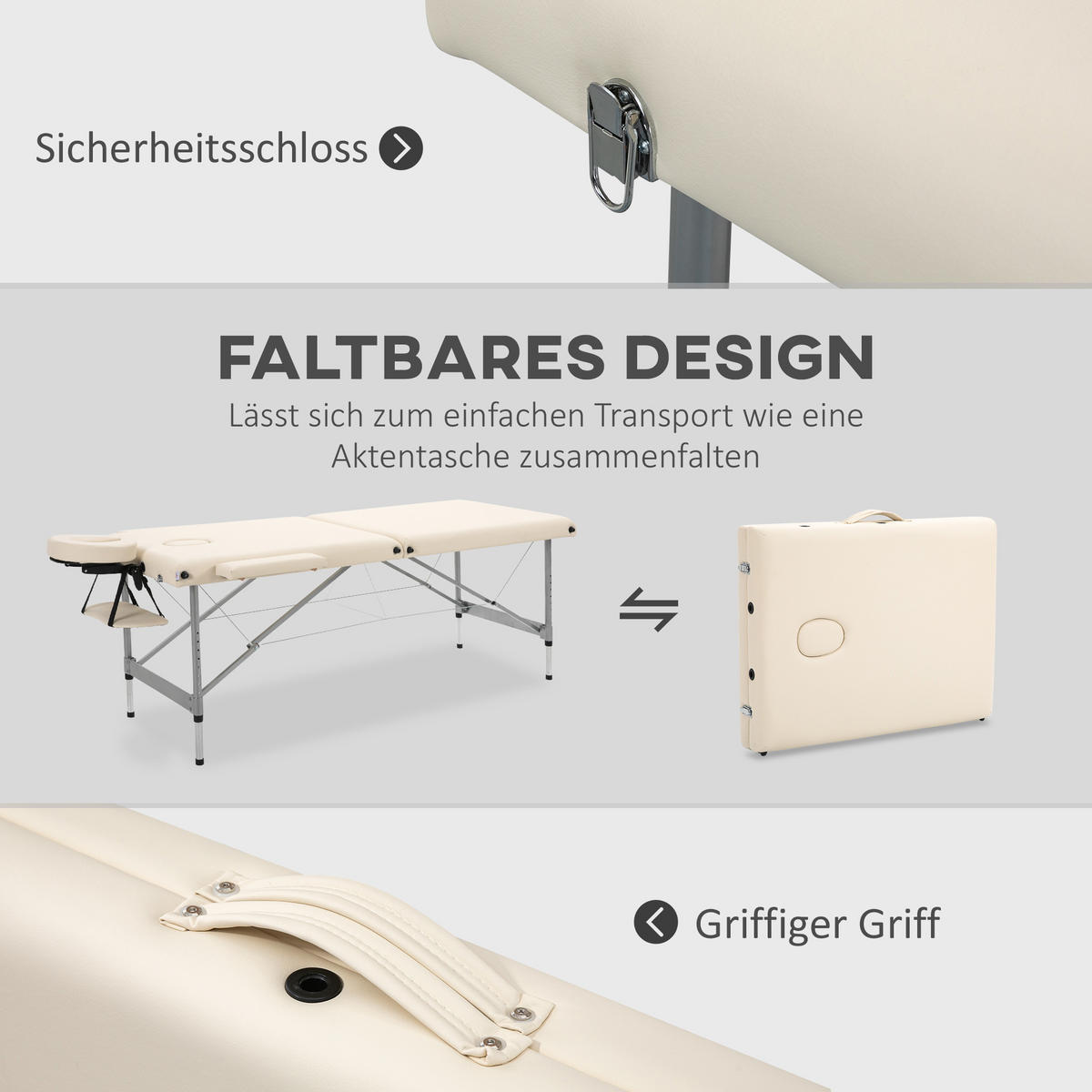 MASSAGELIEGE höhenverstellbar Beige - Beige, Metall (70/82/185cm) - HOMCOM