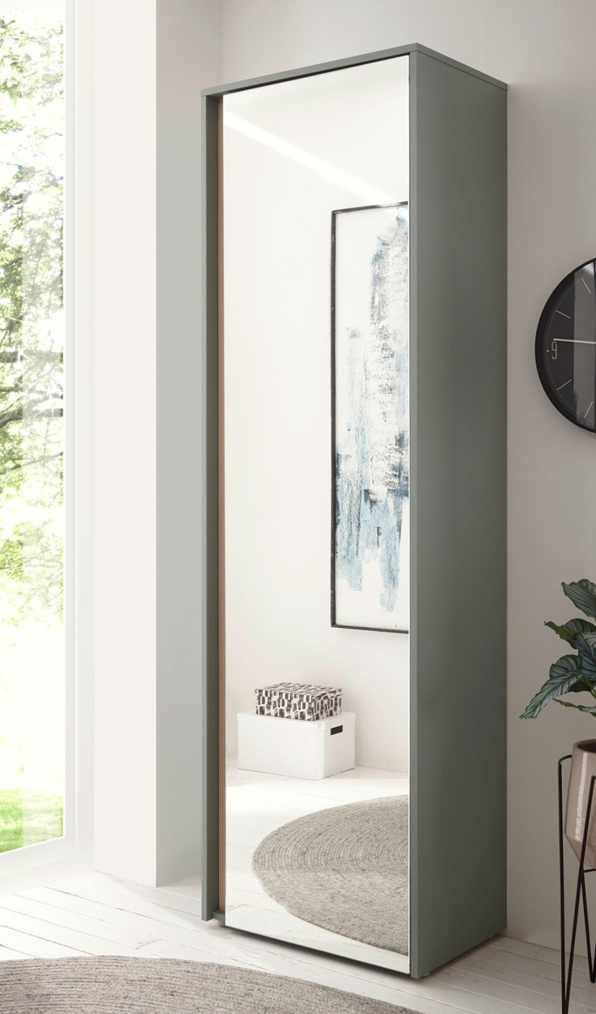 GARDEROBENSCHRANK in Salbei Grün mit Eiche, Flurschrank mit Spiegel, 60 x 200 cm - Salbeigrün/Eichefarben, Glas/Holz (60/200/40cm) - Furn.Design