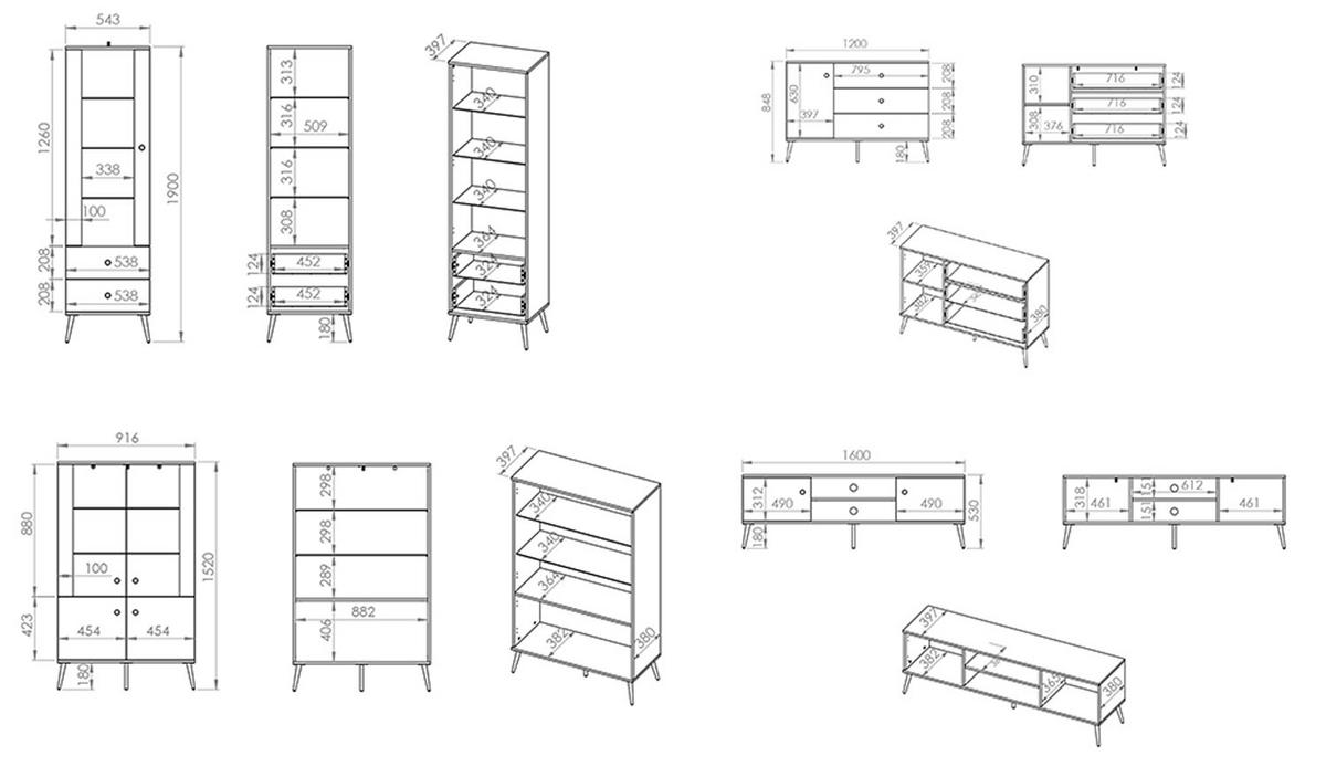 WOHNZIMMER-SET Marine dunkelblau / gold 427 / 40 / 190cm 4-teilig - Blau/Dunkelblau, Holz/Holzwerkstoff (427/190/40cm) - Feldmann-Wohnen