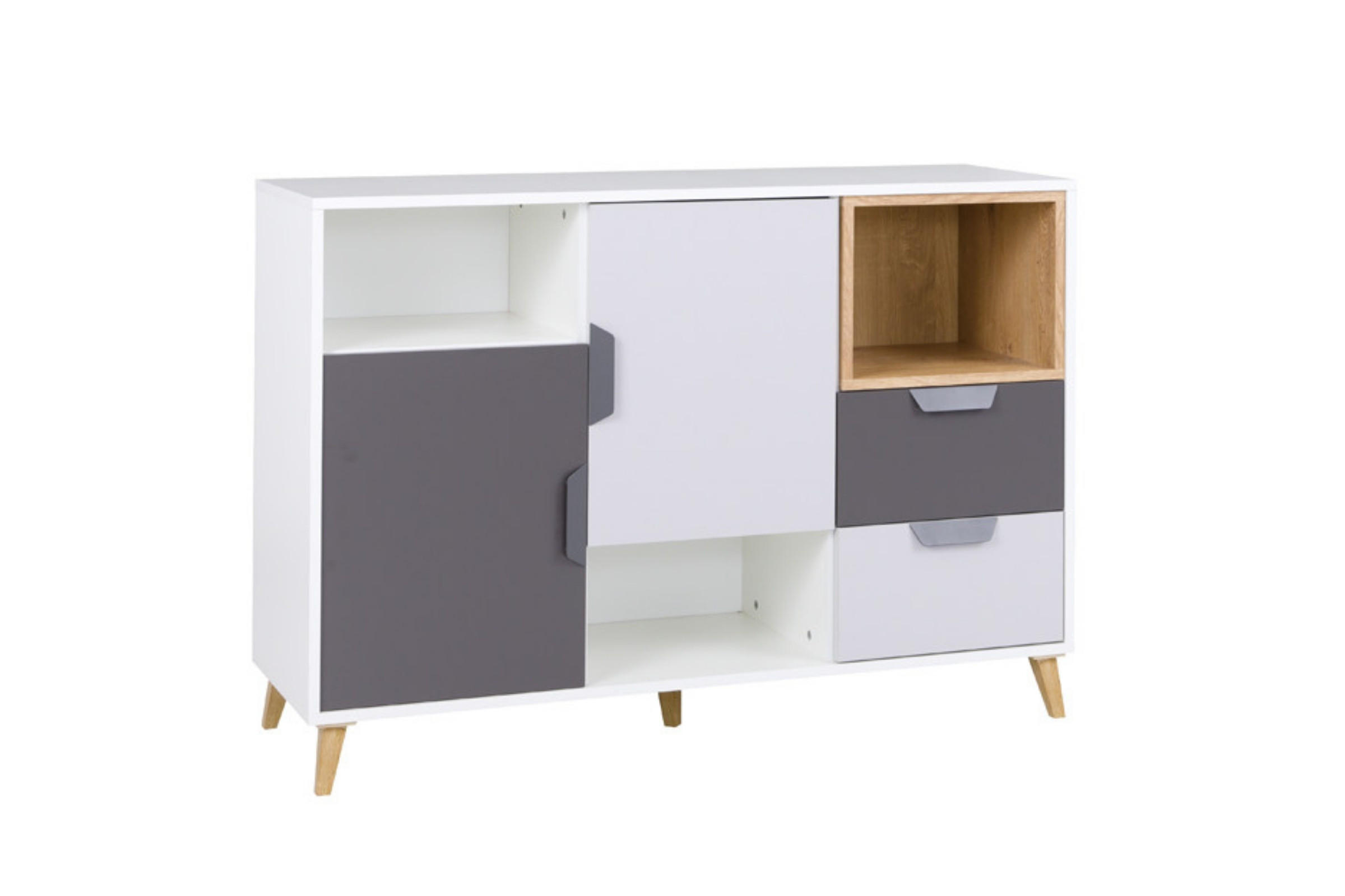 KINDERKOMMODE JUSTIN 07 120 cm breit in Weiß / Graphit / Grau / Eiche - Eichefarben/Graphitfarben, Holzwerkstoff (120/84/40cm) - Deine Möbel 24