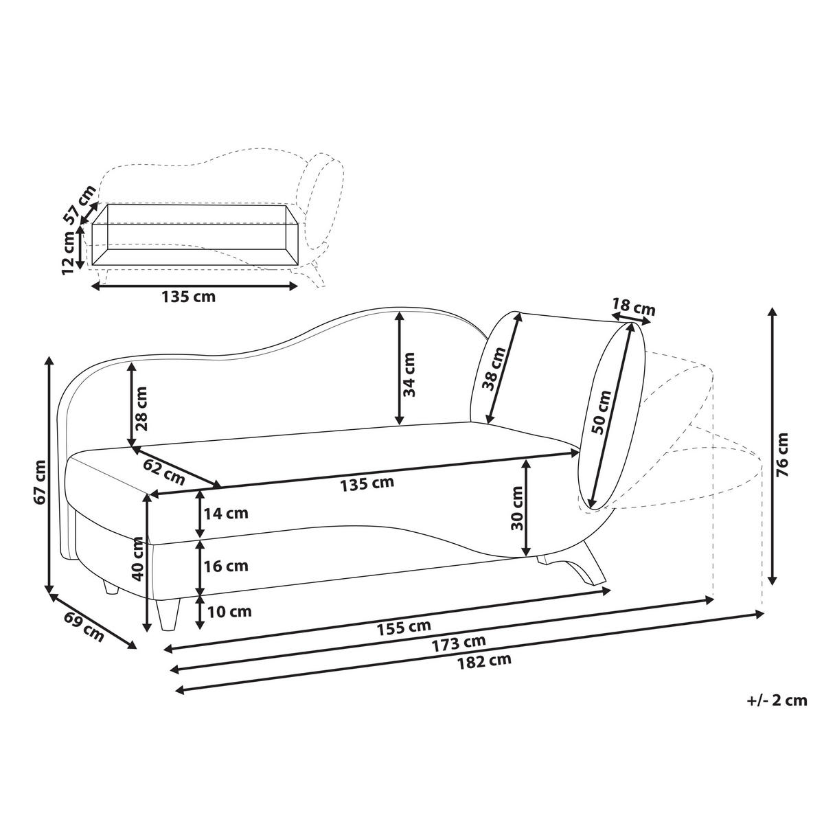 CHAISELONGUE-RECHTSSEITIGEROSA Meri - Pink/Braun, Textil (155/76/69cm) - Beliani