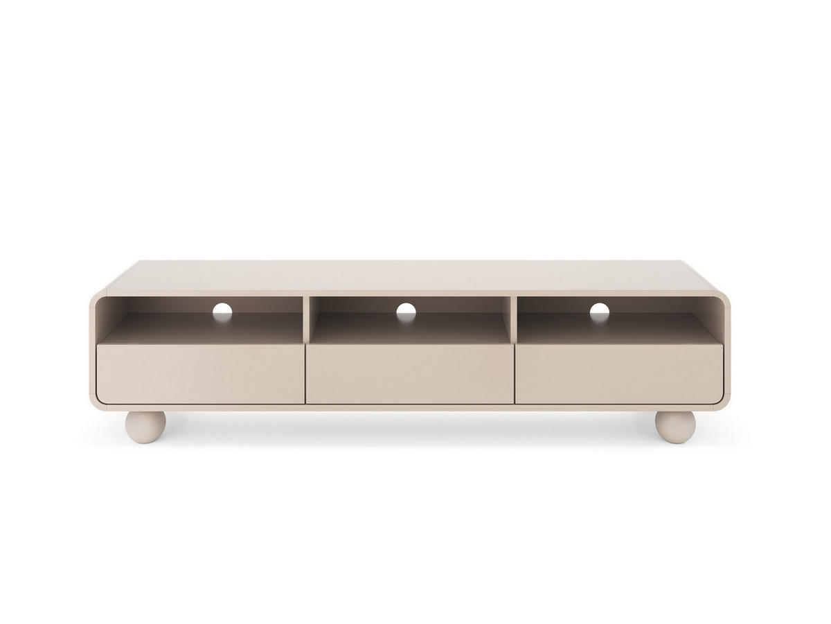 CASHMERE TV-Schrank mit Regalen und Türen – Modernes Design, kugelförmige Beine, 160 x 44 x 39 cm - Beige, Holzwerkstoff (180/44/39cm) - 3XE LIVING