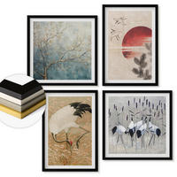 WANDBILDER 4er-Set - 50x50 cm & 40x60 cm Schwarzer Rahmen - Japanische Kraniche Landschaft - Schwarz, Kunststoff (50/50cm) - ArtPrintCave