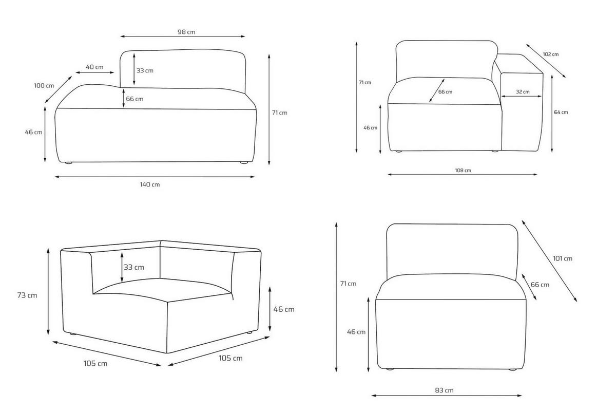 4-SITZER modulares Ecksofa HEAVEN SET 2 Links, Breite 300 cm Webstoff Weiß - Schwarz/Weiß, Holz/Kunststoff (300/245cm) - Muffo